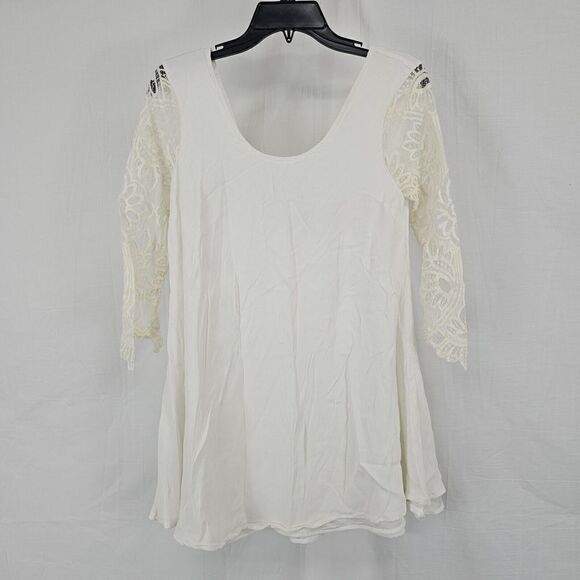 Lovers + Friends Freesia White Mini Dress Size XS Deep Back Lace Sleeves Ivory - Picture 2 of 7
